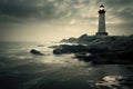 lighthouse seascape in mystic fog