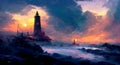 Lighthouse at seashore. Artificially generated Royalty Free Stock Photo