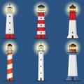 Lighthouse, Set of lighthouses, path lighting. Lighthouse shines at night