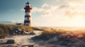 lighthouse on the shore close-up. Generative AI