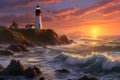 lighthouse at the shore, sunset, ai generated Royalty Free Stock Photo