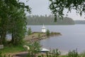 Lighthouse on the shore of lake Royalty Free Stock Photo