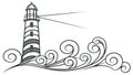 Lighthouse on a Shoreline with Rough Seas, vector design Generative AI Royalty Free Stock Photo