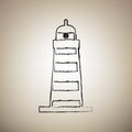 Lighthouse sign illustration. Vector. Brush drawed black icon at