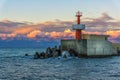 Lighthouse on the Black Sea Coast at Sunset Royalty Free Stock Photo