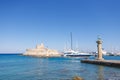 Lighthouse of St. Nicholas and Gates of the Harbor in Rhodes, Greece