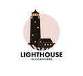 lighthouse stand in coral rock at the night with the keeper house vector icon logo design Royalty Free Stock Photo