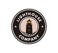 lighthouse stand in the coral rock ocean at the night vector icon logo design Royalty Free Stock Photo