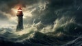a lighthouse standing resilient against an approaching tornado or typhoon, capturing the power of nature. Royalty Free Stock Photo