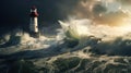 a lighthouse standing resilient against an approaching tornado or typhoon, capturing the power of nature. Royalty Free Stock Photo