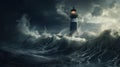 a lighthouse standing resilient against an approaching tornado or typhoon, capturing the power of nature. Royalty Free Stock Photo