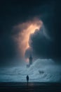 Lighthouse Standing Strong Amidst a Powerful Storm Royalty Free Stock Photo