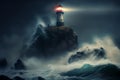 The lighthouse stands on a rock around the storm and the night Royalty Free Stock Photo