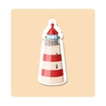 Lighthouse sticker illustration. Cliff, building, sea, roof, window. Editable vector graphic design. Royalty Free Stock Photo