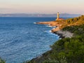Lighthouse Stoncica at sunset light on island Vis, Croatia Royalty Free Stock Photo