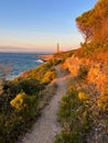 Lighthouse Stoncica at sunset light on island Vis, Croatia Royalty Free Stock Photo
