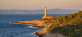 Lighthouse Stoncica at sunset light on island Vis, Croatia Royalty Free Stock Photo