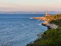Lighthouse Stoncica at sunset light on island Vis, Croatia Royalty Free Stock Photo