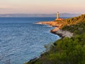 Lighthouse Stoncica at sunset light on island Vis, Croatia Royalty Free Stock Photo