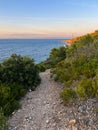 Lighthouse Stoncica at sunset light on island Vis, Croatia Royalty Free Stock Photo