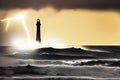 Lighthouse and storm at sea depiction