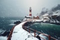 Lighthouse storm winter. Generate Ai