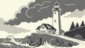 Lighthouse on stormy coast, symbolizing resilience and navigation in adversity, vector design Generative AI Royalty Free Stock Photo