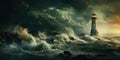 Lighthouse In Stormy Landscape - Leader And Vision Concept Royalty Free Stock Photo