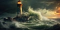 Lighthouse In Stormy Landscape - Leader And Vision Concept Royalty Free Stock Photo