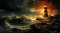 Lighthouse In Stormy Landscape - Leader And Vision Concept Royalty Free Stock Photo