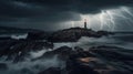 Lighthouse In Stormy Landscape - Leader And Vision Concept Royalty Free Stock Photo