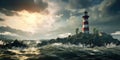 Lighthouse In Stormy Landscape - Leader And Vision Concept Royalty Free Stock Photo