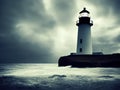 Lighthouse in a stormy night - generative ai illustration. Royalty Free Stock Photo