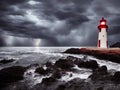 Lighthouse in a stormy night - generative ai illustration. Royalty Free Stock Photo