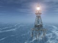 Lighthouse in the stormy ocean at night Royalty Free Stock Photo