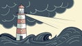 Lighthouse in Stormy Ocean Rough Waves Vector, vector design Generative AI Royalty Free Stock Photo