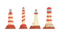 Lighthouse Structures Vector Set. Nautical Navigation System Concept