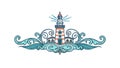 Lighthouse with Stylized Waves and Nautical Elements, vector design Generative AI Royalty Free Stock Photo
