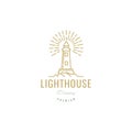 Lighthouse with sun brush line vintage logo design