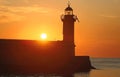 Lighthouse and sunrise , Bastia port, Corsica island.