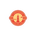 Lighthouse sunset badge vintage colorful logo design