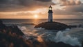 lighthouse at sunset the lighthouse is a giant flashlight Royalty Free Stock Photo