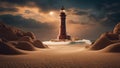 lighthouse at sunset highly intricately detailed photograph of Lighthouse at night at sea