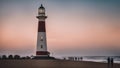 lighthouse at sunset A lighthouse in Swakopmund, , but the lighthouse is actually a rocket that is about to launch Royalty Free Stock Photo