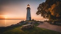lighthouse at sunset The Marblehead Lighthouse on the edge of Lake
