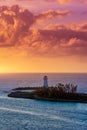 Lighthouse at sunset in the paradise island.