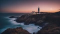 lighthouse at sunset Romantic lighthouse near Atlantic seaboard shining at night in the bright of the moon Royalty Free Stock Photo