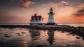 lighthouse at sunset Thomas Point Lighthouse on the Chesapeake Bay Royalty Free Stock Photo