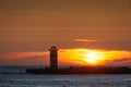 Lighthouse at sunset in Wijk aan Zee. The Netherlands