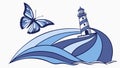Lighthouse surrounded by butterflies, whimsical coastal tranquility, vector design Generative AI Royalty Free Stock Photo